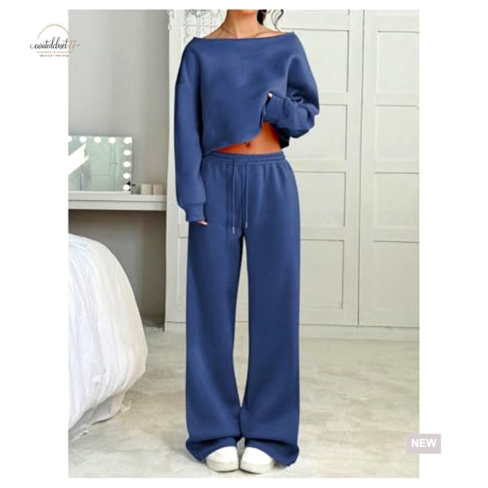 Large Polyester Lounge Set Off Shoulder Crop Top … - image 3